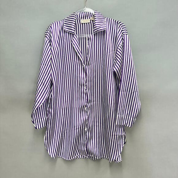 Vintage 90s Victoria's Secret Gold Label Striped satin Sleep Shirt size Small - Picture 2 of 13